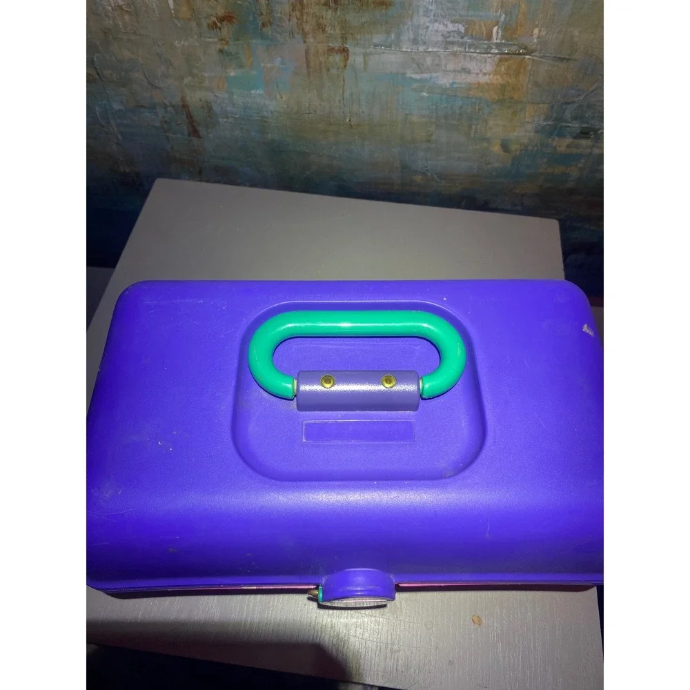 Vintage Caboodles Makeup Case Purple Pink Teal Mirror 90s‎ Retro Organizer Box
